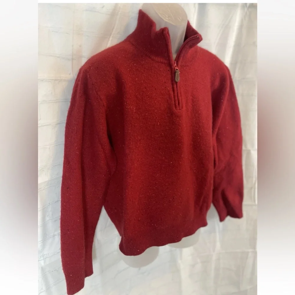 Jos. A. Bank Men's Lambswool Knit Sweater Pullover‎ with Leather Pull Zipper Red